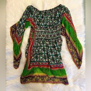 NICOLE MILLER sheer floral flowy off shoulder mini dress or coverup petite small